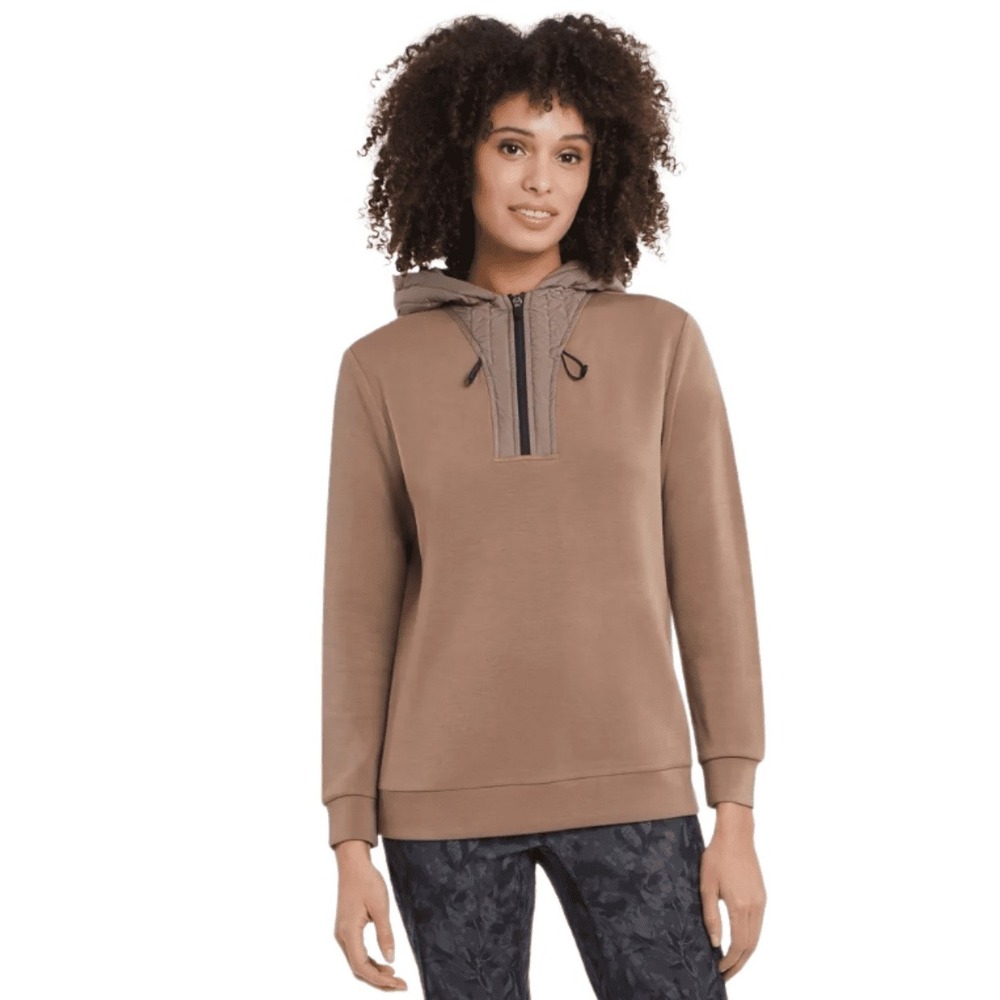 Tribal Jeans Hoodie Women Large Brown Zip Front Pullover Sweatshirt Athleisure